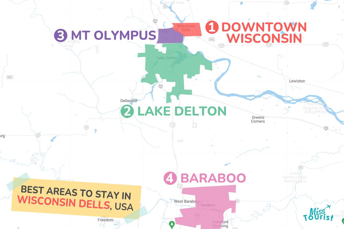 Map of best places to stay Wisconsin Dells